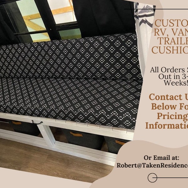 Design your cushions for: Van Cushions | Rv Cushions | Popup Cushions | Trailer Cushions | All orders ship in 3-4 weeks! Message us today…