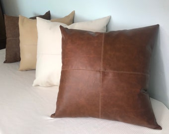 Vegan Leather Patchwork Pillow Covers. Not Sold with Pillow Insert.