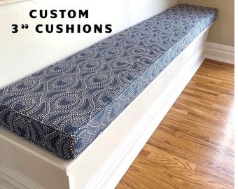 3” Custom Bench Cushion Without Piping: Indoor and Outdoor Fabrics With Foam Insert