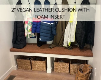 2” Custom Vegan Leather Bench Cushion with Dacron Wrapped Foam Insert