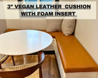 Custom Vegan Leather Cushion (3” thick) for Bench Cushion, Bay Window Cushion, RV and Van Cushions & More! Link in description for samples