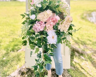 Summer hydrangea front door wreath,Mother’s Day gift,cottage home decor,pink floral wreath,ivy wreath,large luxury wreath,housewarming gift