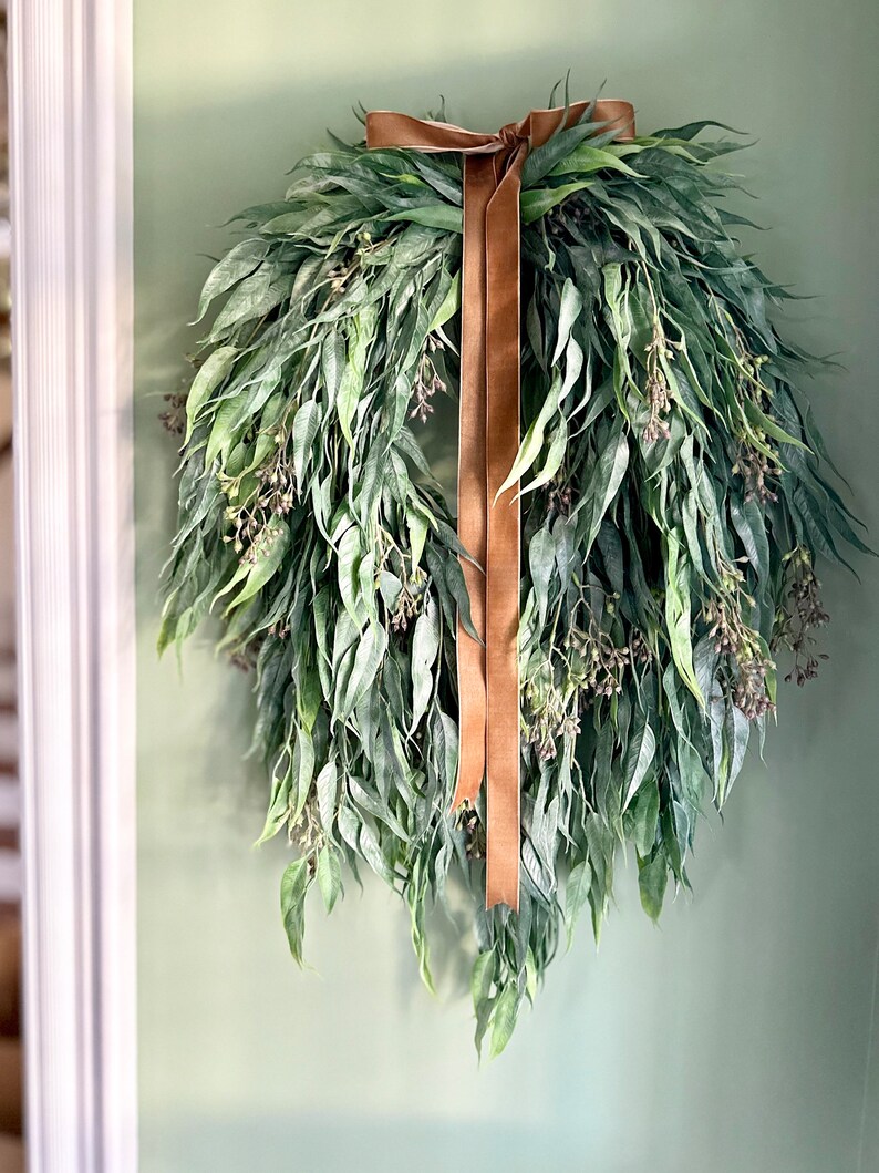 Year round seeded eucalyptus greenery wreath,Summer wreath for front door,modern farmhouse wreath,rustic wall decor,wedding wreath,gift image 2