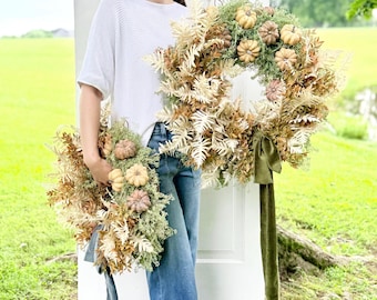 Rustic Pumpkin Wreath, Farmhouse Fall Front Door Decor, Thanksgiving Home Decor, Autumn Porch Decor