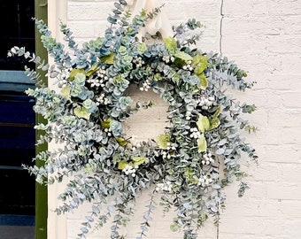 Spring eucalyptus and berry wreath,year round greenery wreath for front door,spring home decor,housewarming gift,modern farmhouse wall decor