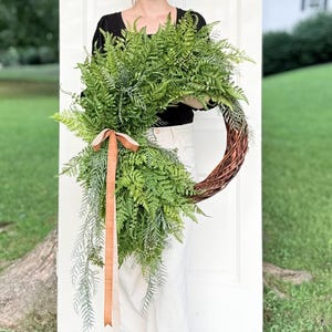Faux Fern Wreath, Greenery Front Door Wreath, Year Round Door Decor, Modern Farmhouse Style, Entryway Accent, Housewarming Gift