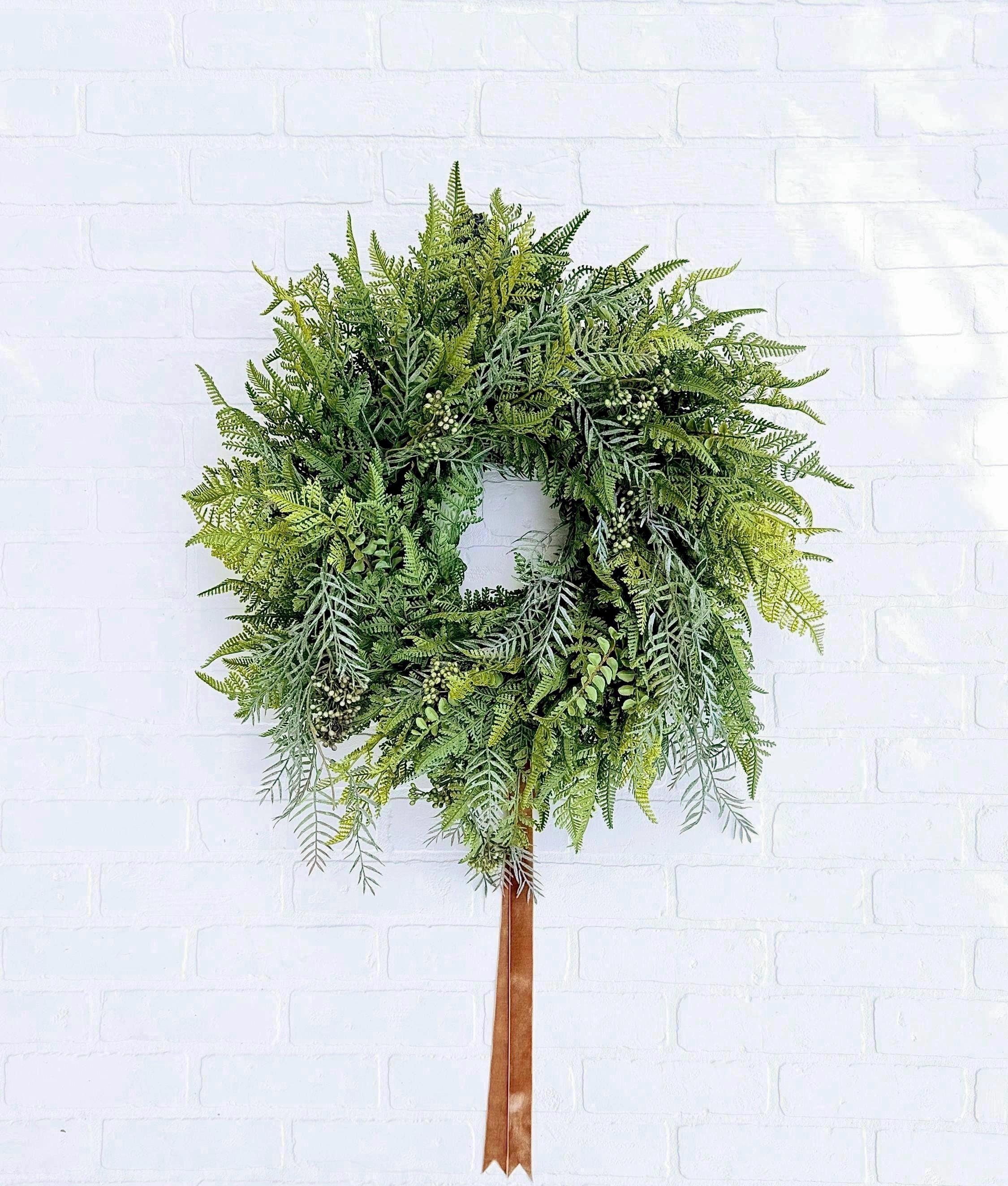 Faux Fern Wreath for Front Door, Year Round Greenery Wreath, All Season Door Decor, Modern Farmhouse Wreath, Willow Wreath, Gift for home