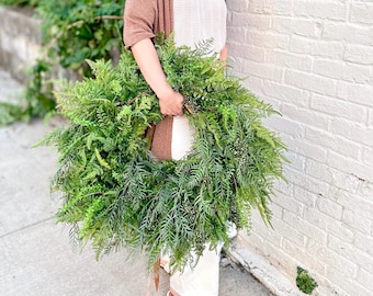 Faux fern wreath for front door,year round greenery wreath,housewarming gift,spring/summer wreath,modern farmhouse door decor,neutral decor