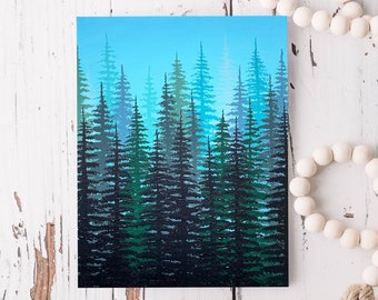 Pine Tree Forest Fade in Blue and Green Matte Greeting Card