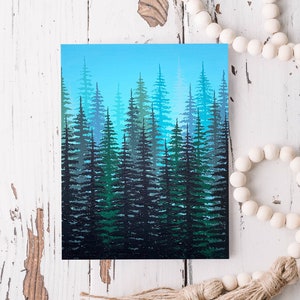 Pine Tree Forest Fade in Blue and Green Matte Greeting Card