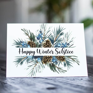 Happy Winter Solstice Evergreen Greeting Card with Metallic Gold Envelope