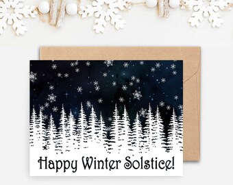 Happy Winter Solstice Pine Forest Silhouette Greeting Card