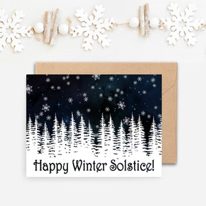 Happy Winter Solstice Pine Forest Silhouette Greeting Card