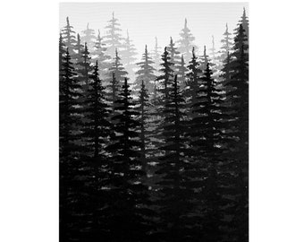 Black and White Pine Tree Forest Fade Matte Greeting Card