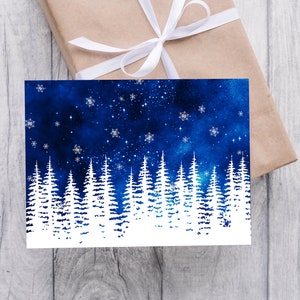 Snowy Pines Winter Greeting Card with Metallic Grey Envelope