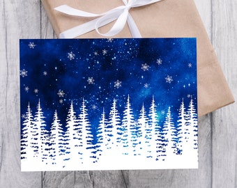 Snowy Pines Winter Greeting Card with Metallic Grey Envelope