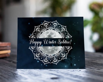 Happy Winter Solstice Full Moon Mandala Card