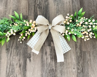 Farmhouse Swag, Kitchen Swag, Wampi Fruit, Gingham Bow, Modern Décor, Exotic Fruit Swag, Burlap Bow, Handmade, Unique Farmhouse Swag