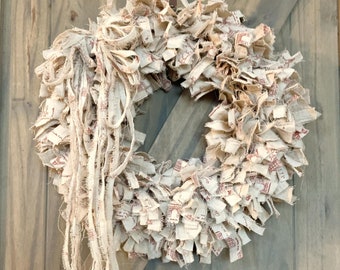 Tea Stained Rag Wreath: French Country Farmhouse Decor