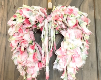 Handmade Angel Wings Rag Wreath: Shabby Chic Nursery Decor