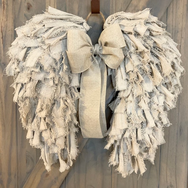 Angel Wings Shabby Chic Rag Wreath Rustic Art Deco Canvas Vintage Farmhouse Memorial Nursery Unique Country Cottage Heavenly Stylish