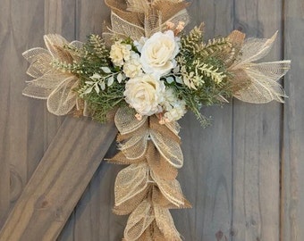 Burlap Cross Wreath: Boho Spring/Summer Front Door Decor