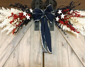 Patriotic Swag Wreath, Americana, Red White Blue  America, USA, July 4th Decorations, Independence Day,  Memorial Day, Flag Day, 1776