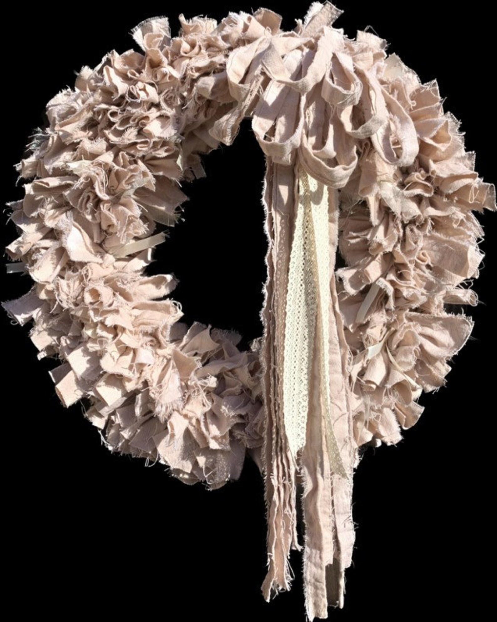 Shabby Chic Wreath Farmhouse Rag Wreath Tea Stained Wreath Etsy