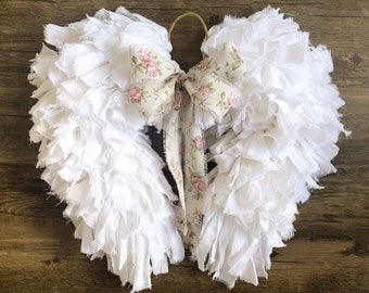 Angel Wings Rag Wreath: Shabby Chic Farmhouse Decor