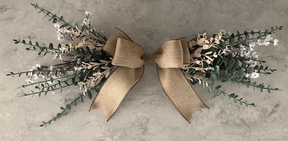 Farmhouse Eucalyptus Swag: Cherry Blossoms & Burlap Bow