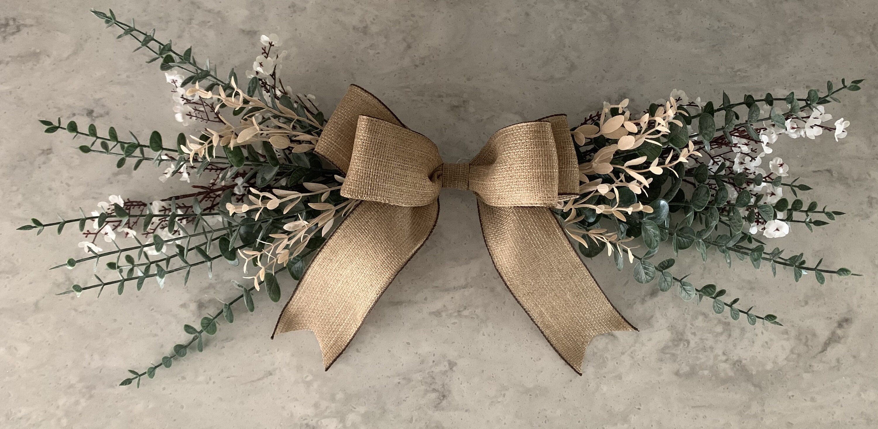 Farmhouse Eucalyptus Swag: Cherry Blossoms & Burlap Bow