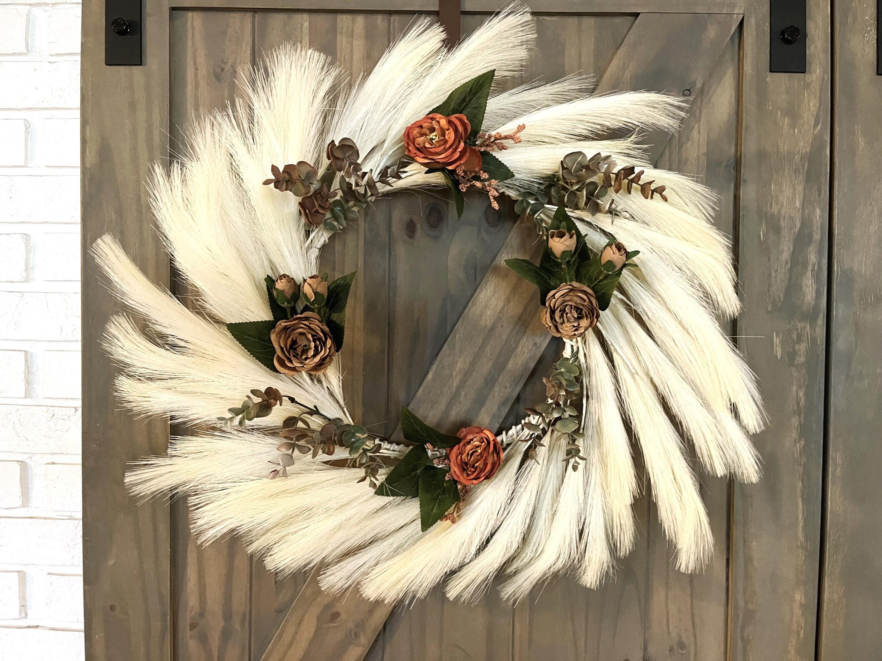 Handmade Boho Faux Pampas Wreath: Rust Coffee Floral, 24"