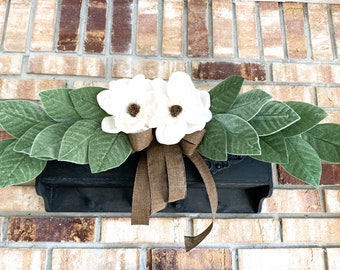 Magnolia Swag Wreath Magnolia Arch Swag Timeless Elegance Mantle Mirror Swag All Season Entryway Wall Hanging Brown Bronze Bow Handmade