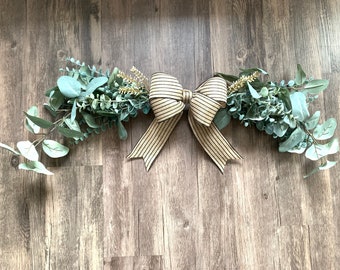 Farmhouse Eucalyptus Swag: Striped Bow, Modern Entryway Decor