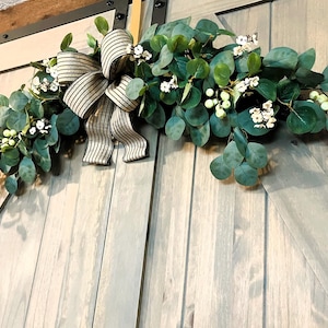 XL Eucalyptus Farmhouse Swag: Neutral Striped Bow, Cottage Decor (38&quot; Wide)