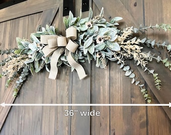 XL Farmhouse Swag: Lambs Ear & Eucalyptus with Beige Bow