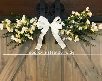 Farmhouse Eucalyptus Swag: Country Blossoms & Ivory Bow