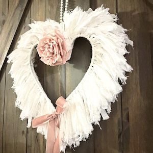 Valentines Day Decor Shabby Chic Heart Rag Wreath Art Deco Vintage Farmhouse Love Nursery Wedding Country Cottage Stylish Designer Wreath