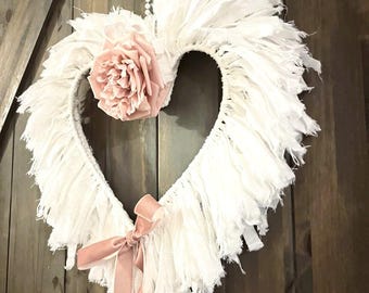 Shabby Chic Heart Rag Wreath: Vintage Style Handmade Decor
