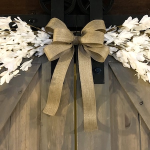 White Forsythia Farmhouse Swag Wreath with Burlap Bow