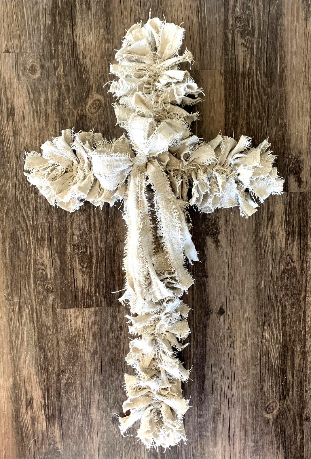 Handmade Canvas Rag Cross Wreath: Rustic Farmhouse Decor - Etsy