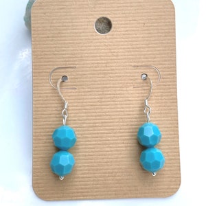 Turquoise Glass Beaded Sterling Silver Fish Hook Dangle Earrings, Trending Jewelry, Gift