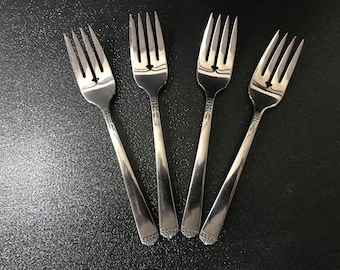 Vintage 1881 Rogers (Oneida) Surf Club Set of 4  Silverplate Salad/Dessert Forks - Minimalist Art Deco