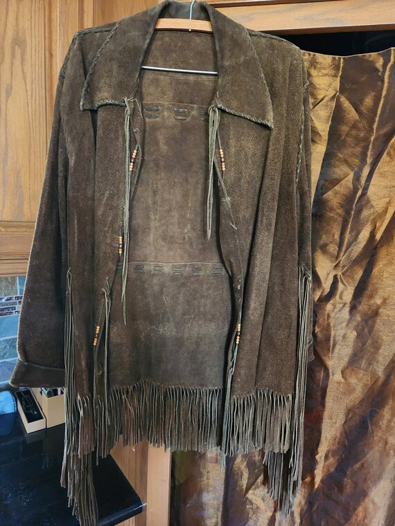 Mens brown suede fringe jacket