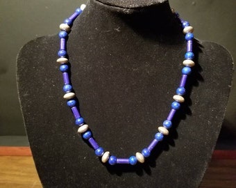 Lapis and sterling silver bead necklace