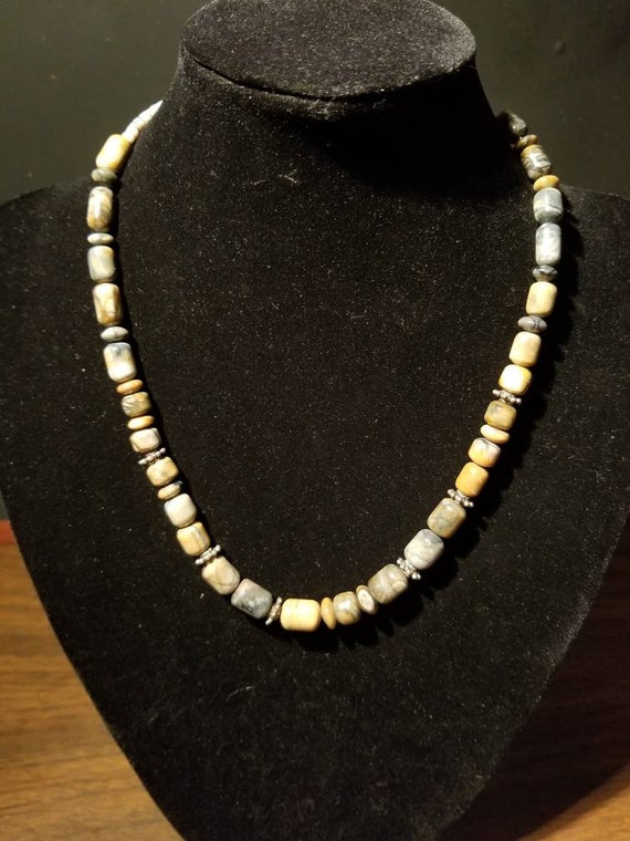 Picasso jasper and silver beaded necklace