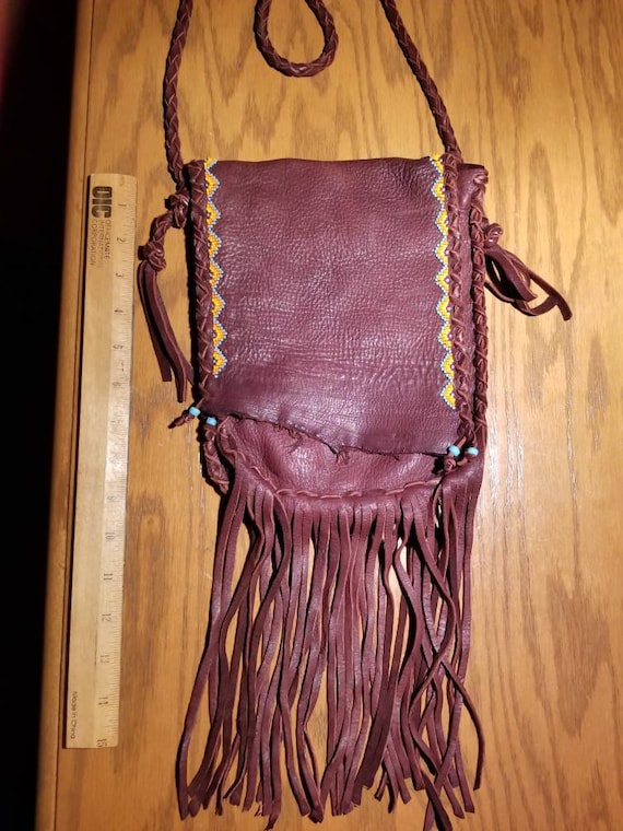 Leather bead and fringe bag