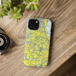 Funda para teléfono con mapa de aviación de Chicago - Compatible con MagSafe para iPhone 13, 14, 15 y 16 - Regalo para piloto, funda con mapa de vuelo