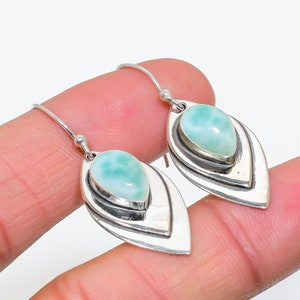 Larimar Earrings: Handmade 925 Sterling Silver Dangle Drop Earrings