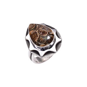 Turritella Agate Ring: Adjustable Sterling Silver Gemstone Jewelry